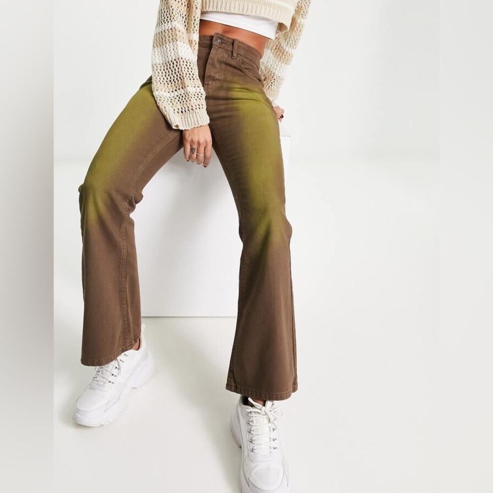 The Ragged Priest low ride shaded jeans in brown and lime